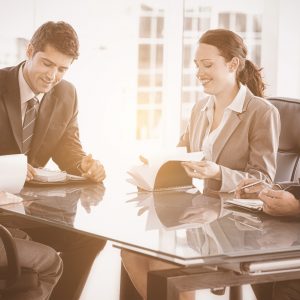 Team getting feedback, business people during a meeting