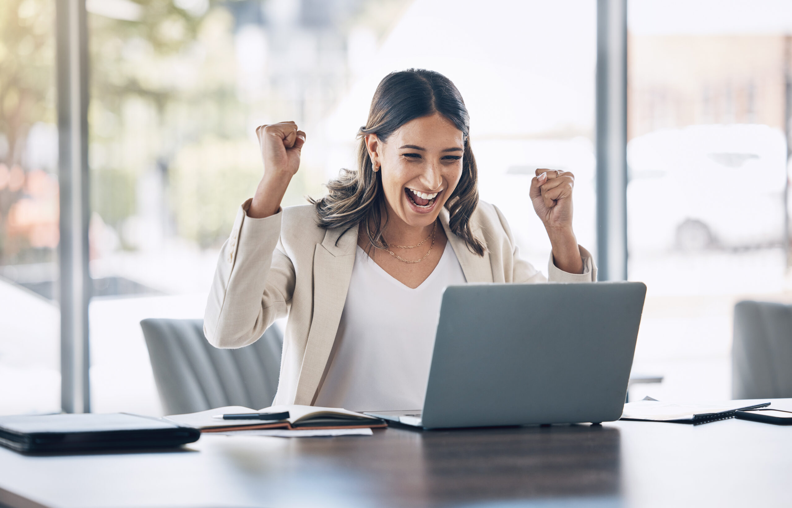 Excited corporate person, landing the sale