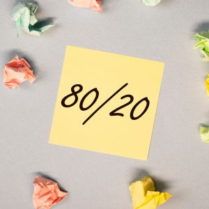 80-20 rule, Pareto principle concept. 80% of outcomes (or outputs) result from 20%. Determining how to best allocate time, money, resources and prioritize activities for enhanching productivity.