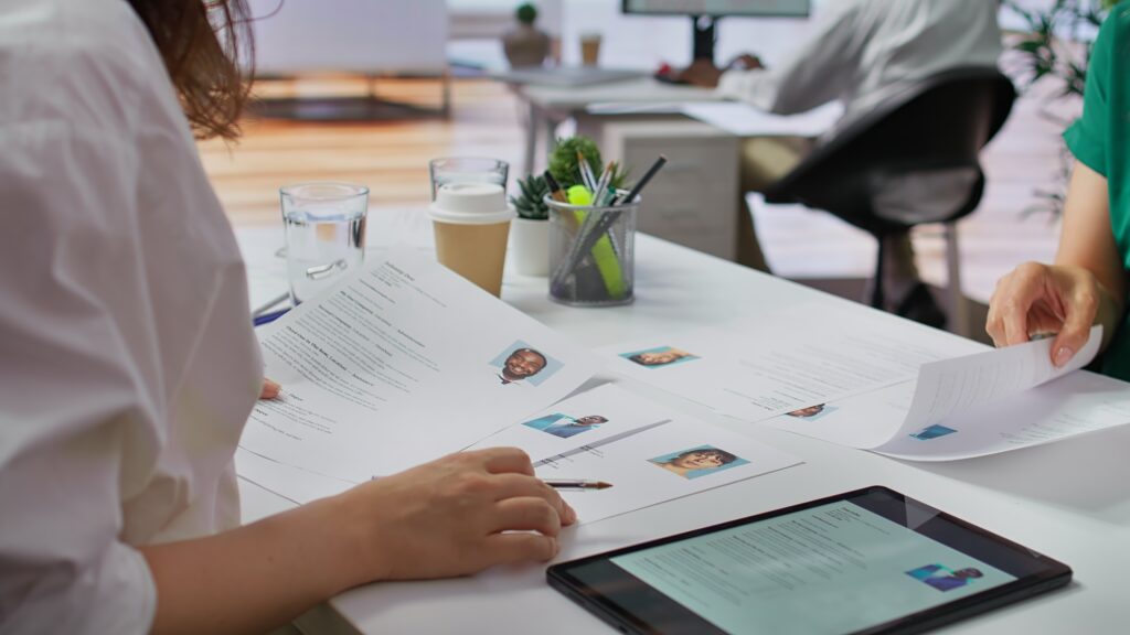 Team of recruiters hiring new employee, looking for the right person to fill in job vacancy