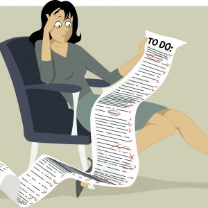 Frustrated woman holding a long to do list, time tactics to double your productivity
